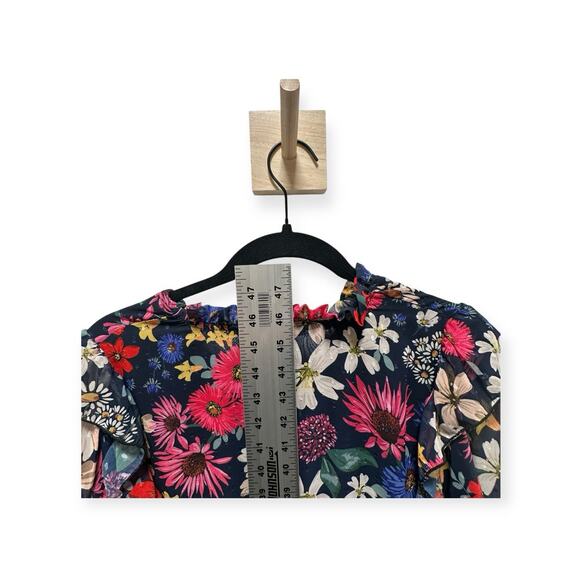 AQUA Floral Print Smocked Midi Dress M Red Ruffles Romantic Whimsical V Neck 404 - Picture 6 of 9